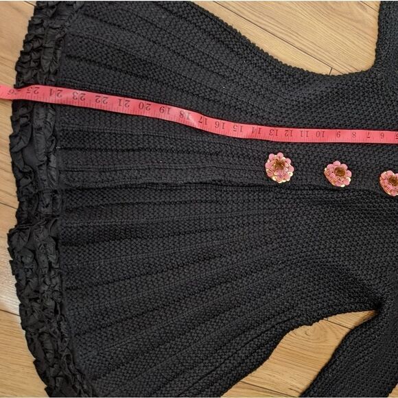 MANOUSH Anthropologie Black Wool Blend Soft Knit sequin Flower Sweater cardigan - Picture 11 of 12
